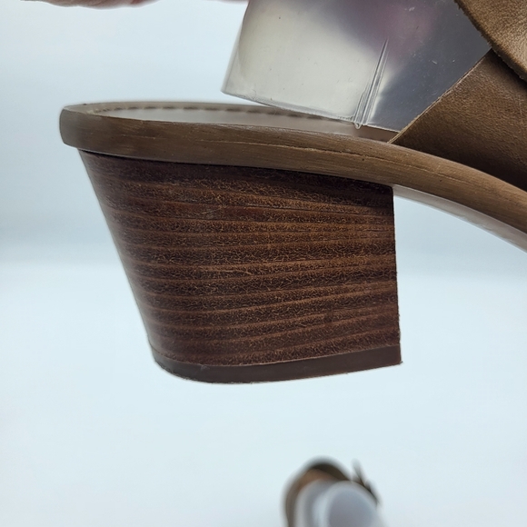 Barbara Barbieri tan leather block heel open toe sling back sandals Sz 37 - Picture 6 of 15